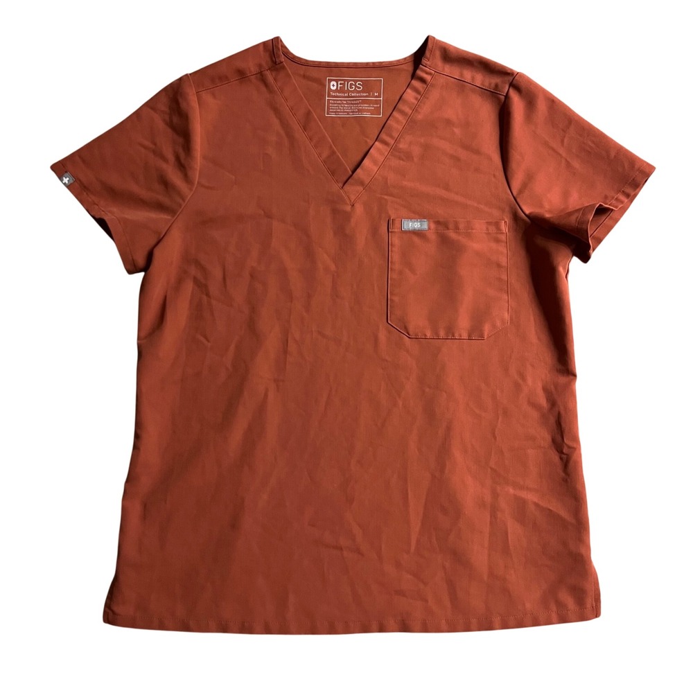 FIGS Catarina One Pocket Scrub Top Burnt Orange Clay V-Neck Medium Womens